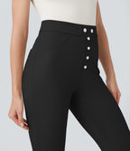 High Waisted Tummy Control Herringbone Work Skinny Trousers with Pockets — Black — view 4