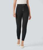 High Waisted Tummy Control Herringbone Work Skinny Trousers with Pockets — Black — view 1