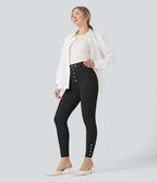 High Waisted Tummy Control Herringbone Work Skinny Trousers with Pockets — Black — view 7