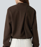 Crossover Back Long Sleeve Fleece Casual Jacket with Pockets — Espresso Brown — view 5
