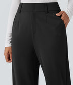 High Waisted Straight Leg Work Trousers with Pockets — Black — view 4