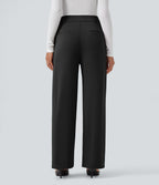 High Waisted Straight Leg Work Trousers with Pockets — Black — view 2