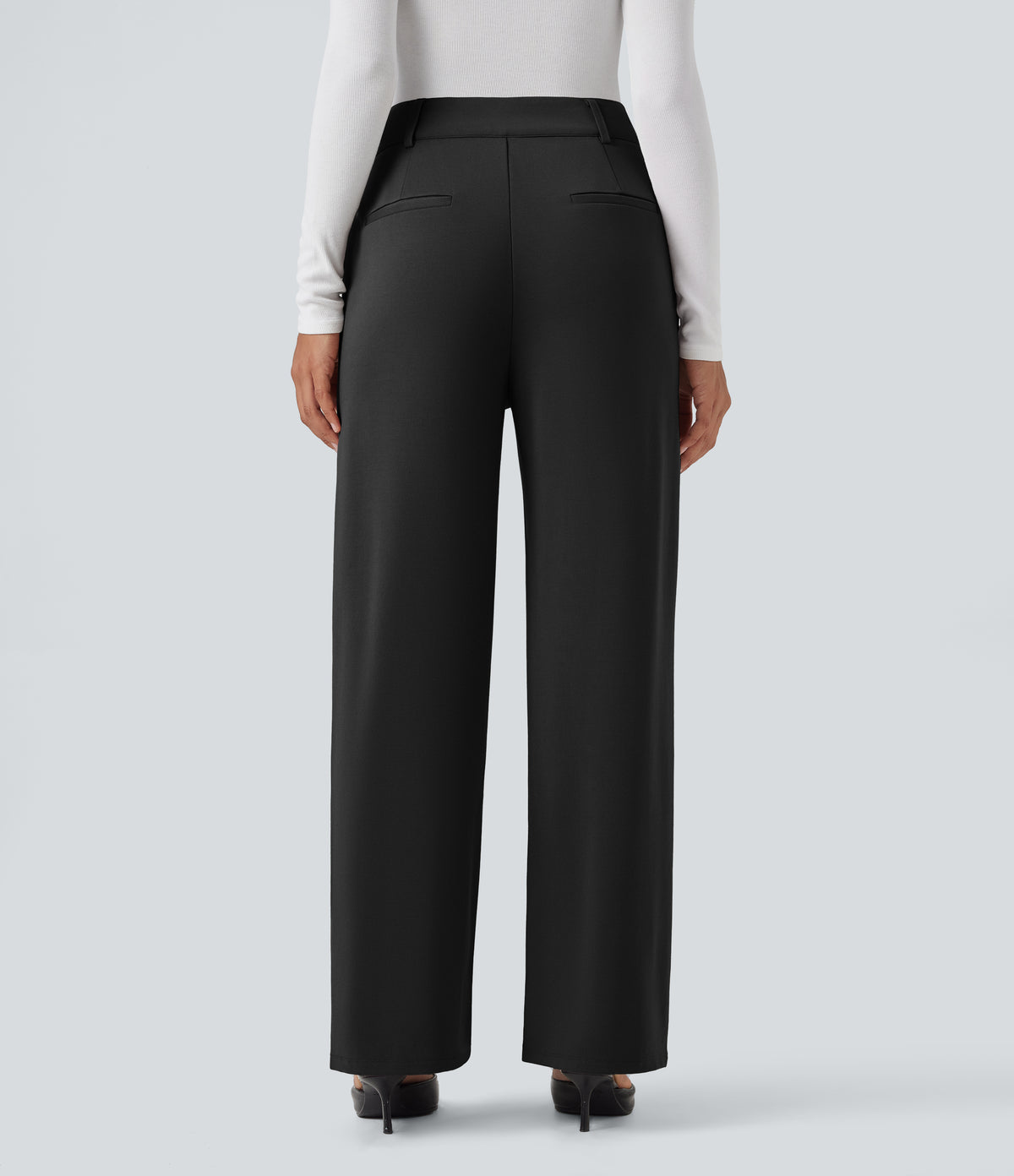 High Waisted Straight Leg Work Trousers with Pockets — Black — view 2