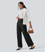 High Waisted Straight Leg Work Trousers with Pockets — Black — view 6