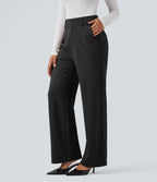 High Waisted Straight Leg Work Trousers with Pockets — Black — view 3