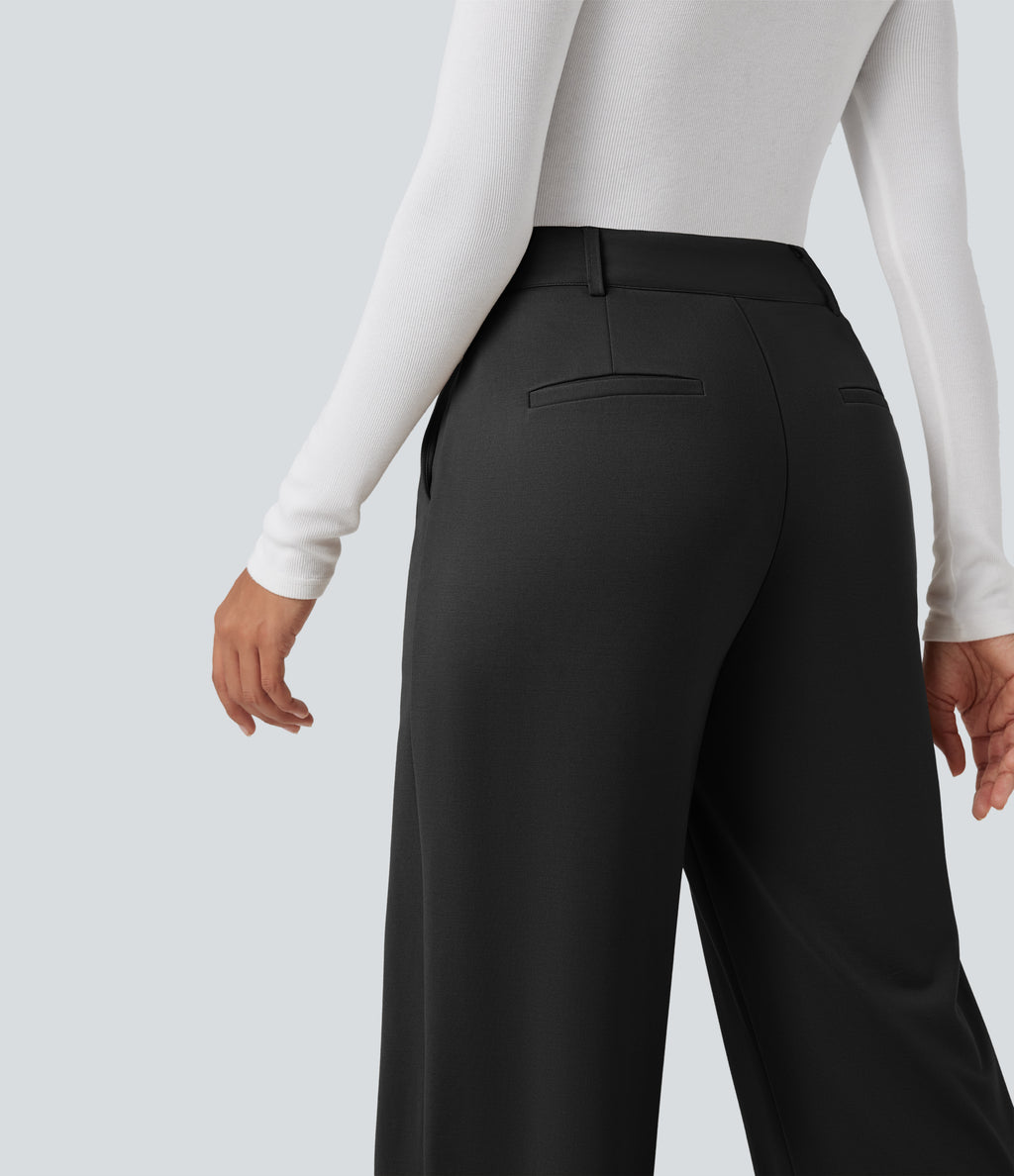High Waisted Straight Leg Work Trousers with Pockets — Black — view 5
