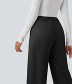 High Waisted Straight Leg Work Trousers with Pockets — Black — view 5