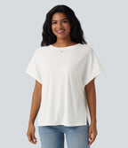 Round Neck Batwing Sleeve Relaxed Casual T-Shirt — White — view 5