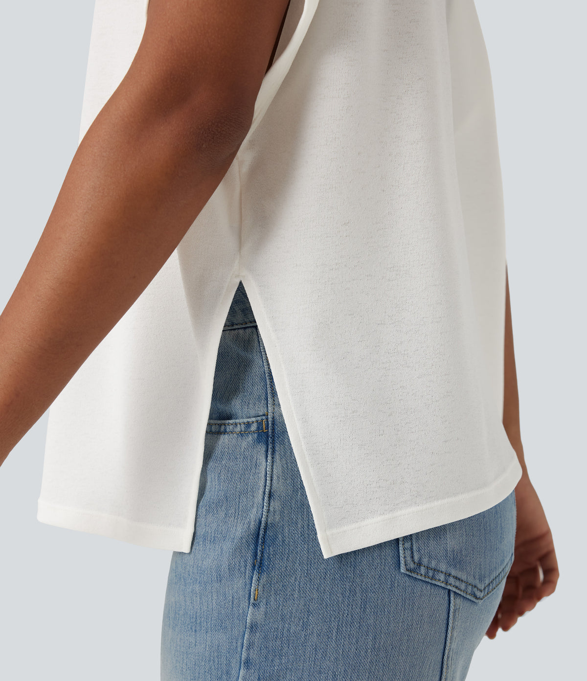 Round Neck Batwing Sleeve Relaxed Casual T-Shirt — White — view 4