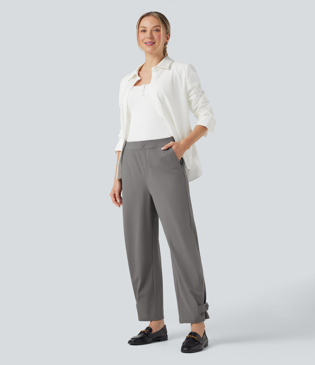 Mid Rise Adjustable Pant Width Work Tapered Trousers with Pockets — Silent Storm — view 6