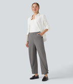 Mid Rise Adjustable Pant Width Work Tapered Trousers with Pockets — Silent Storm — view 6