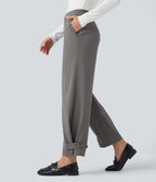 Mid Rise Adjustable Pant Width Work Tapered Trousers with Pockets — Silent Storm — view 1