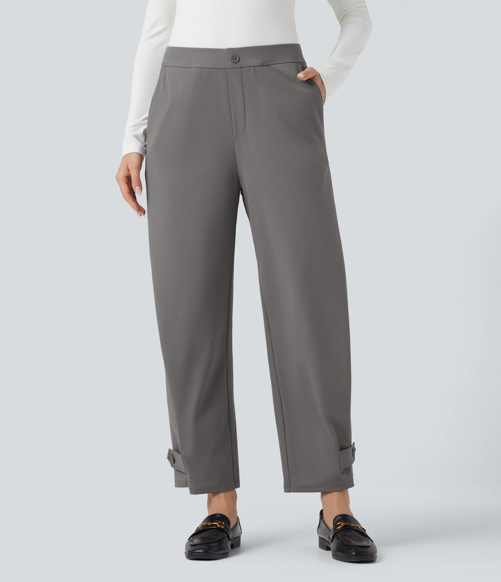 Mid Rise Adjustable Pant Width Work Tapered Trousers with Pockets — Silent Storm — view 3