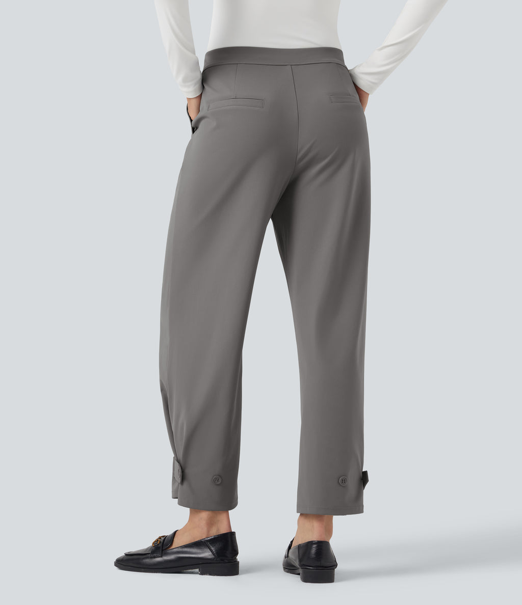 Mid Rise Adjustable Pant Width Work Tapered Trousers with Pockets — Silent Storm — view 2