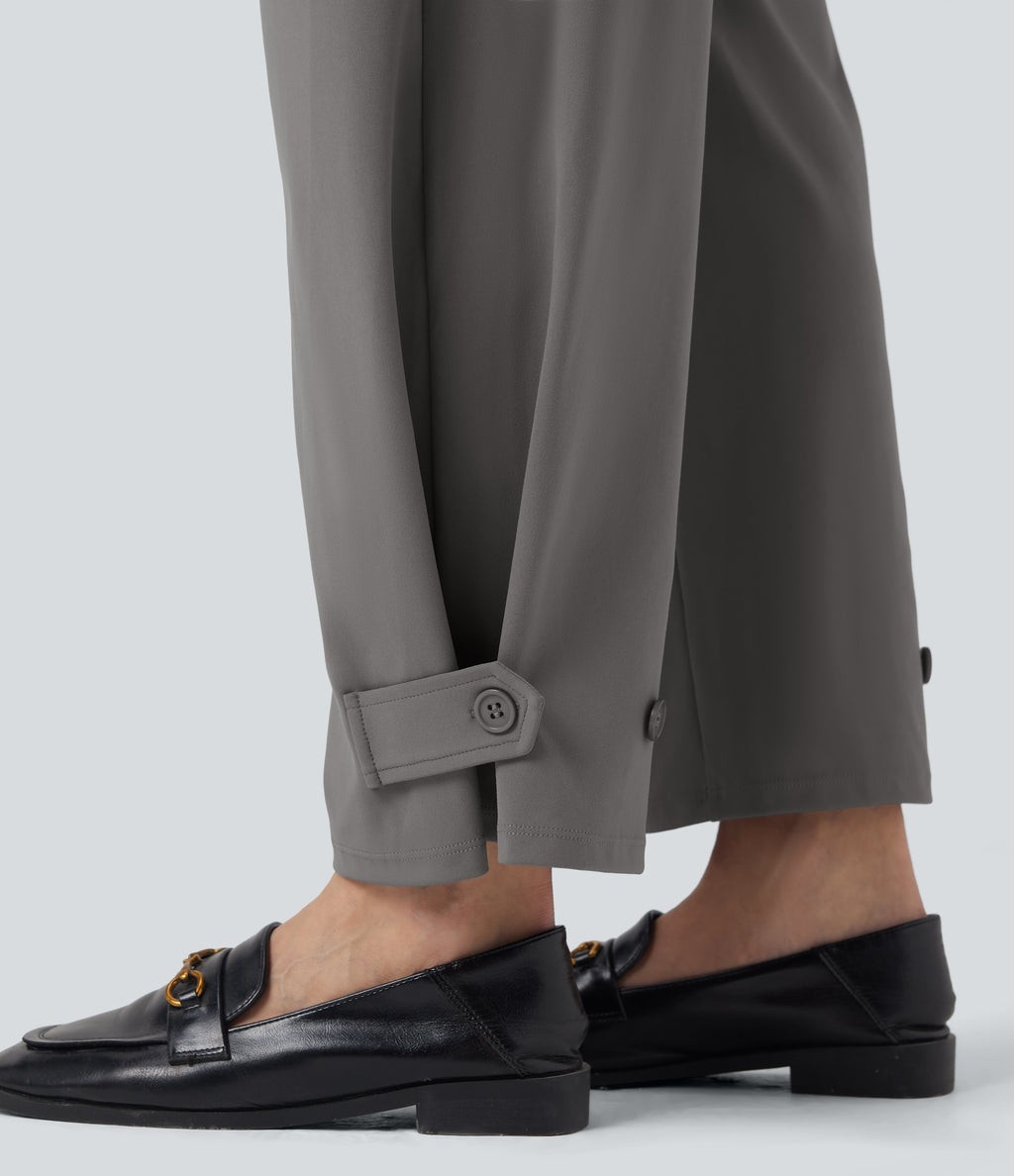 Mid Rise Adjustable Pant Width Work Tapered Trousers with Pockets — Silent Storm — view 5