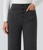High Waisted Houndstooth Straight Leg Work Trousers with Pockets — Shadow Knit — view 5