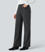 High Waisted Houndstooth Straight Leg Work Trousers with Pockets — Shadow Knit — view 3