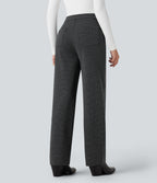 High Waisted Houndstooth Straight Leg Work Trousers with Pockets — Shadow Knit — view 2