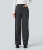 High Waisted Houndstooth Straight Leg Work Trousers with Pockets — Shadow Knit — view 1