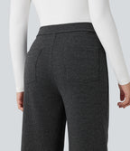 High Waisted Houndstooth Straight Leg Work Trousers with Pockets — Shadow Knit — view 4