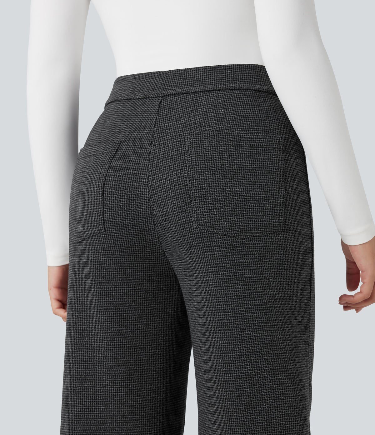 High Waisted Houndstooth Straight Leg Work Trousers with Pockets — Shadow Knit — view 4