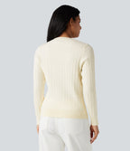 Round Neck Long Sleeve Cable Knit Casual Jumper — Pristine — view 2