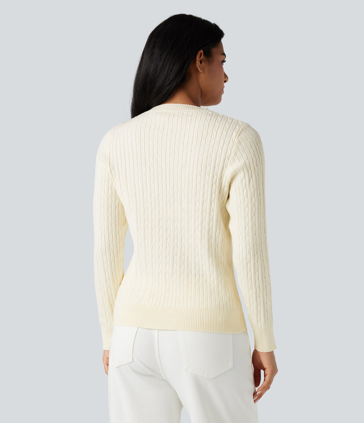Round Neck Long Sleeve Cable Knit Casual Jumper — Pristine — view 2