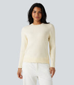 Round Neck Long Sleeve Cable Knit Casual Jumper — Pristine — view 5