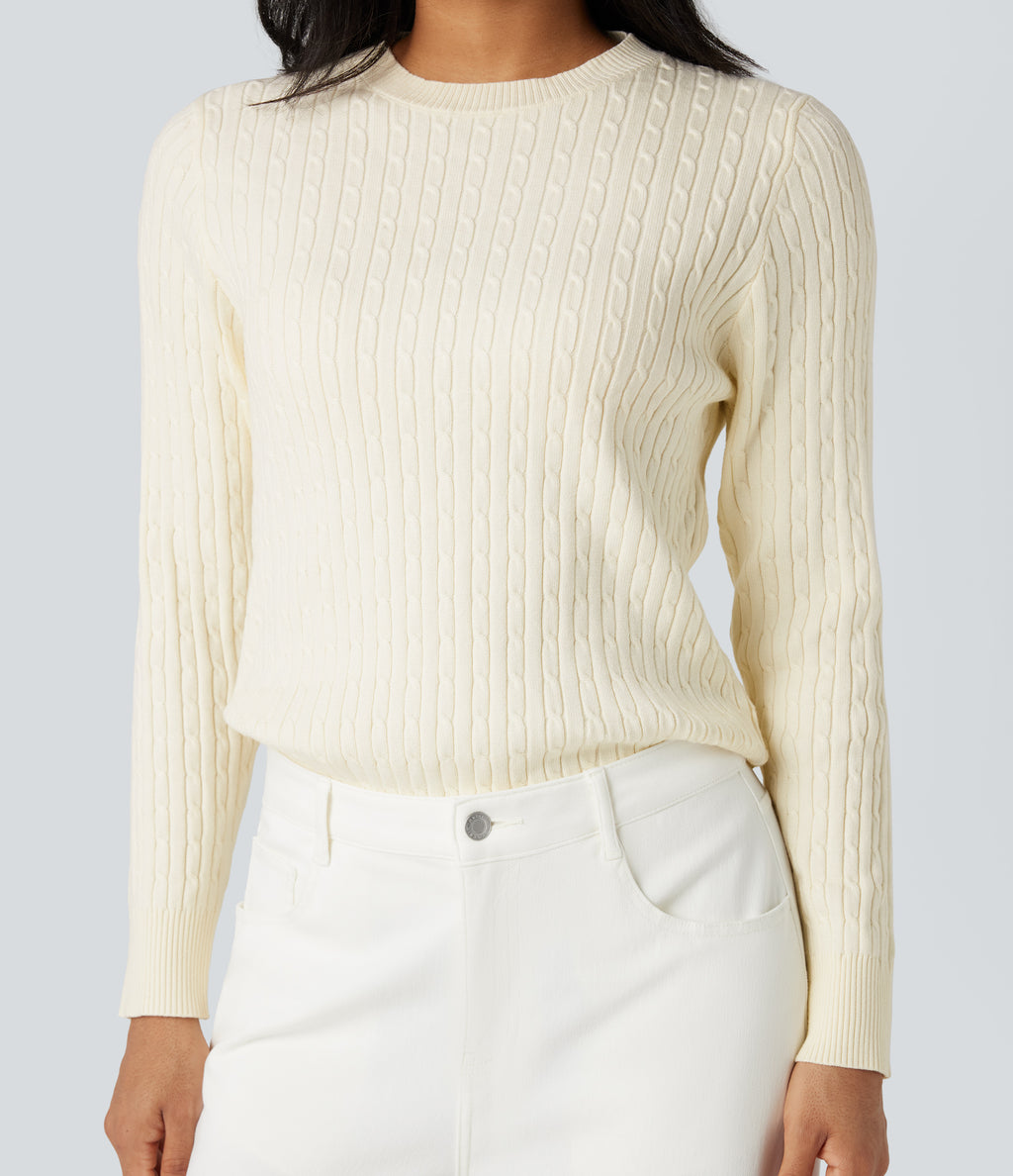 Round Neck Long Sleeve Cable Knit Casual Jumper — Pristine — view 4