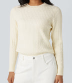 Round Neck Long Sleeve Cable Knit Casual Jumper — Pristine — view 4