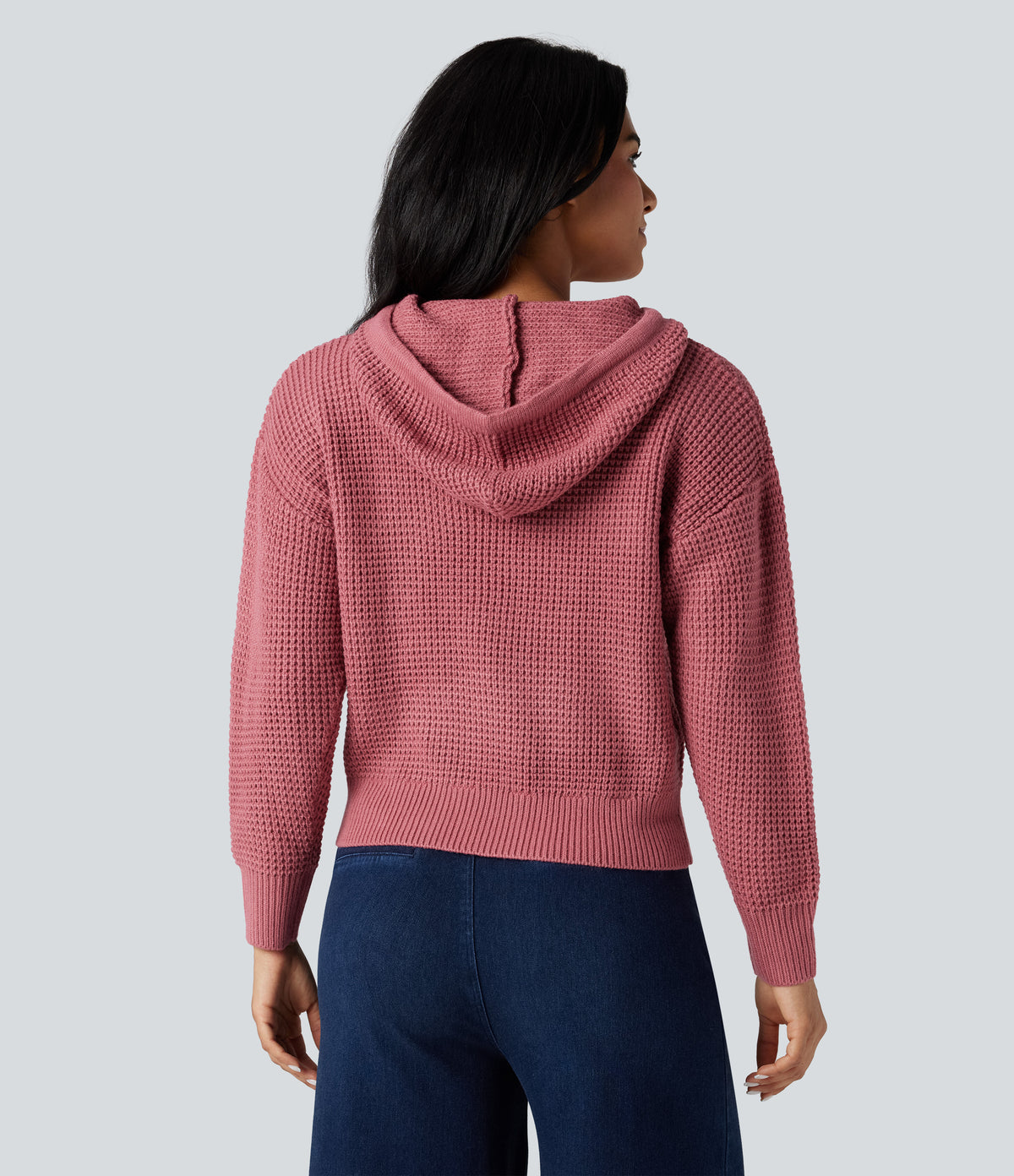Hooded Drawstring Long Sleeve Casual Jumper — Dusty Rose — view 2