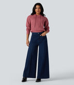 Hooded Drawstring Long Sleeve Casual Jumper — Dusty Rose — view 7