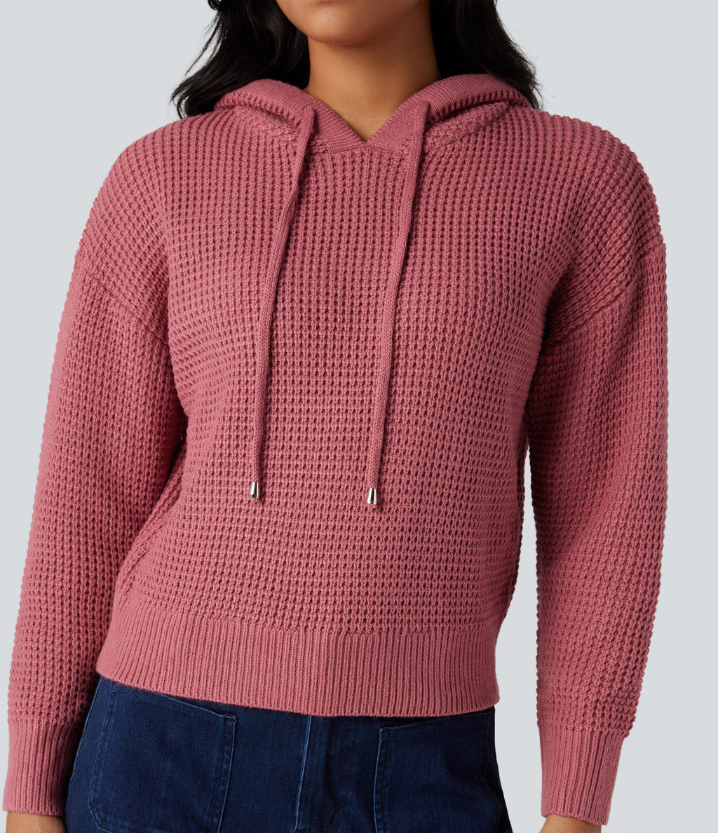 Hooded Drawstring Long Sleeve Casual Jumper — Dusty Rose — view 4