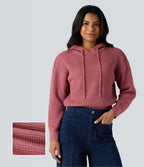 Hooded Drawstring Long Sleeve Casual Jumper — Dusty Rose — view 1