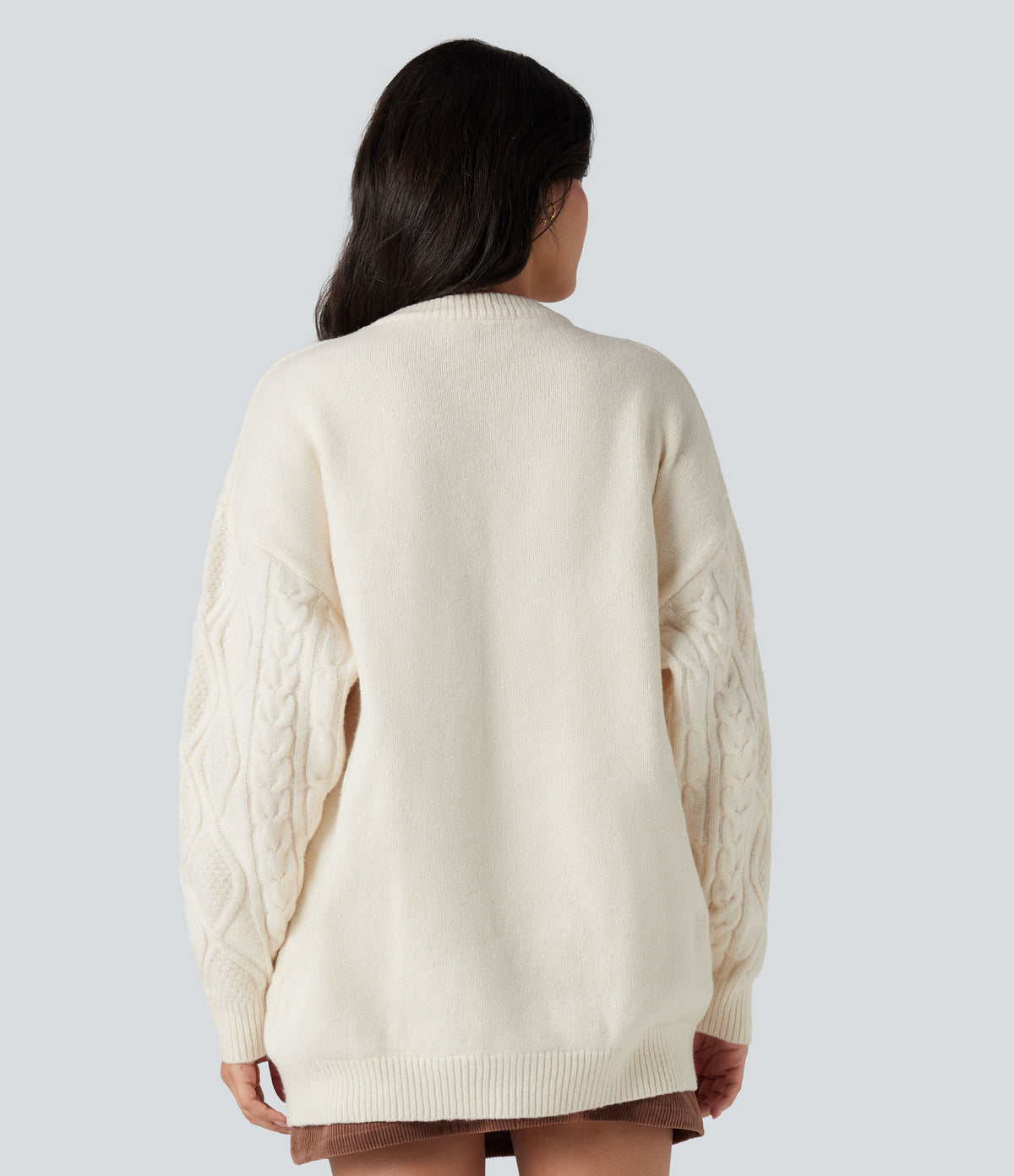 Round Neck Long Sleeve Casual Jumper — Tofu — view 2