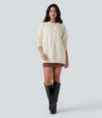 Round Neck Long Sleeve Casual Jumper — Tofu — view 5