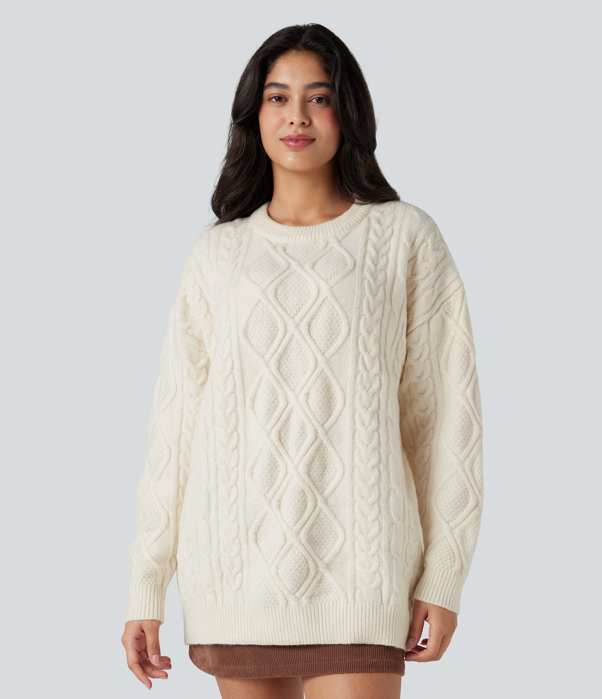 Round Neck Long Sleeve Casual Jumper — Tofu — view 4