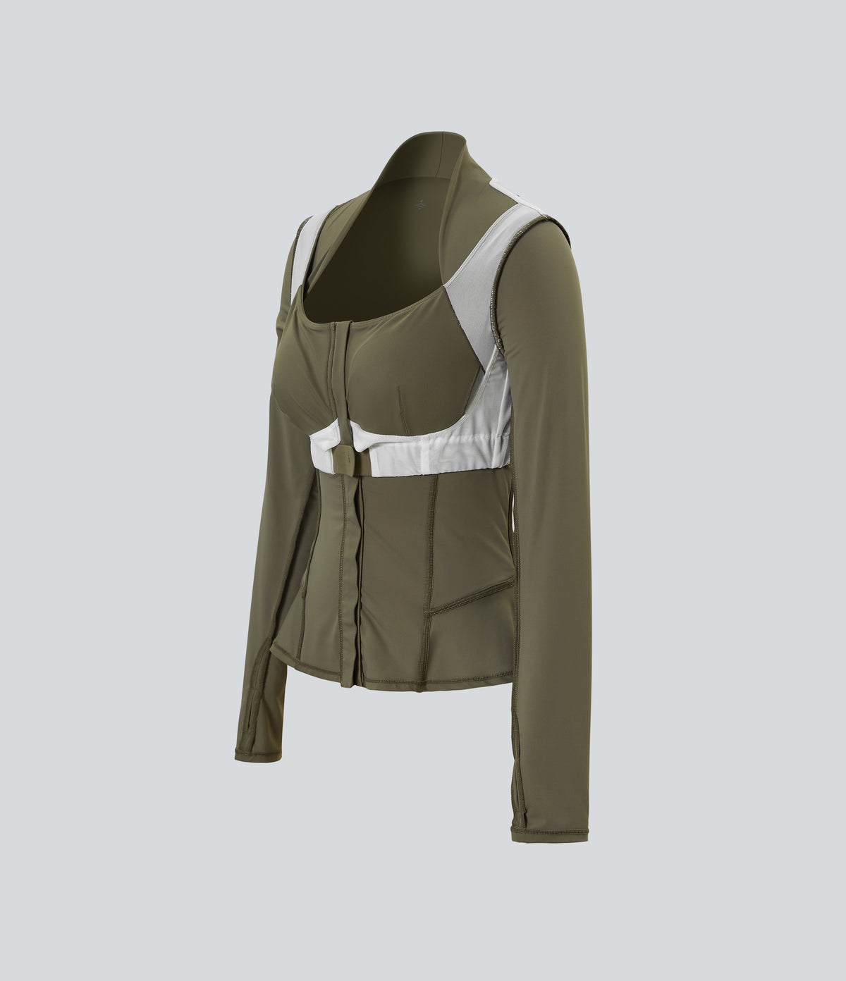 Push-Up Long Sleeve Thumb Hole Zipper Ruffle Hem Yoga Curvy Jacket — Grass Grey Green — view 7