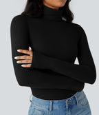 HeatCore Turtleneck Long Sleeve Thumb Hole Casual Warming Top — Black — view 4