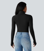 HeatCore Turtleneck Long Sleeve Thumb Hole Casual Warming Top — Black — view 2