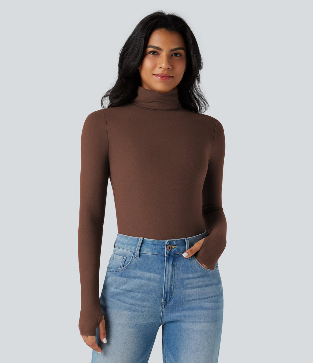 HeatCore Turtleneck Long Sleeve Thumb Hole Casual Warming Top — Rocky Road — view 9