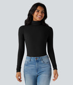 HeatCore Turtleneck Long Sleeve Thumb Hole Casual Warming Top — Black — view 6