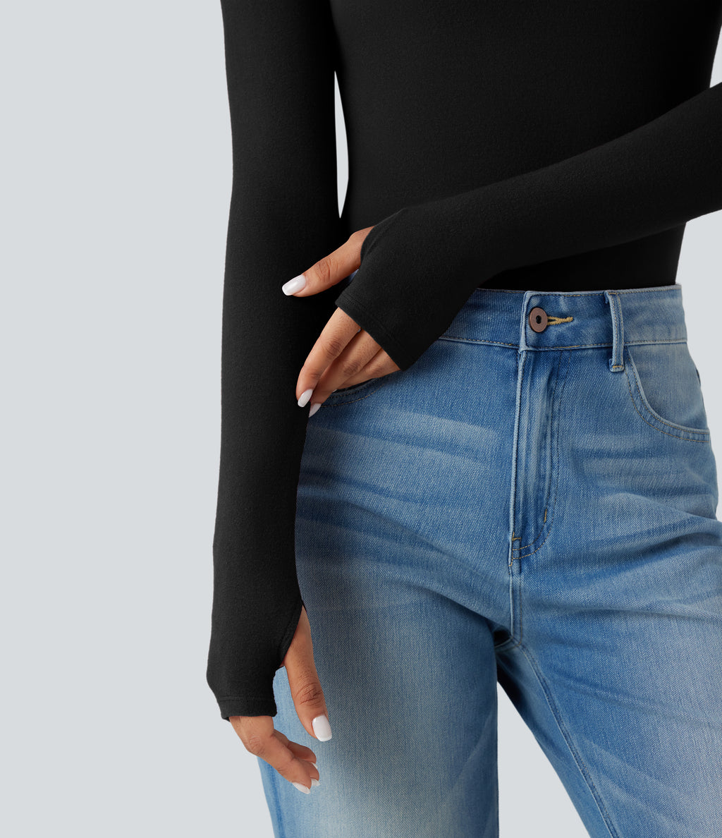 HeatCore Turtleneck Long Sleeve Thumb Hole Casual Warming Top — Black — view 5