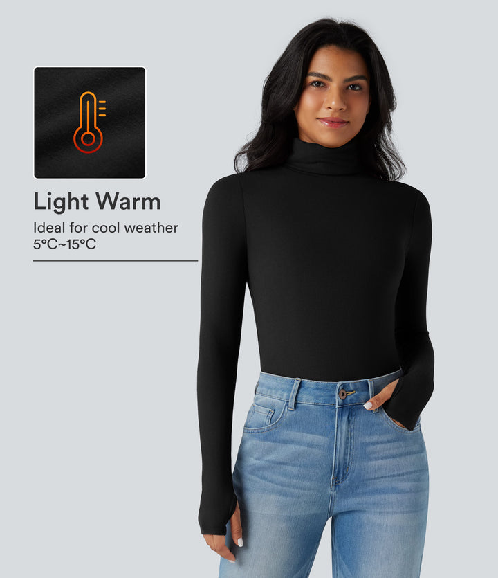 HeatCore Turtleneck Long Sleeve Thumb Hole Casual Warming Top — Black — view 1