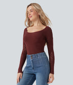 OneForm Seamless Flow Scoop Neck Cut Out Long Sleeve Casual Sports Top — Love Bite - Burgundy — view 3