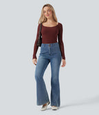 OneForm Seamless Flow Scoop Neck Cut Out Long Sleeve Casual Sports Top — Love Bite - Burgundy — view 7