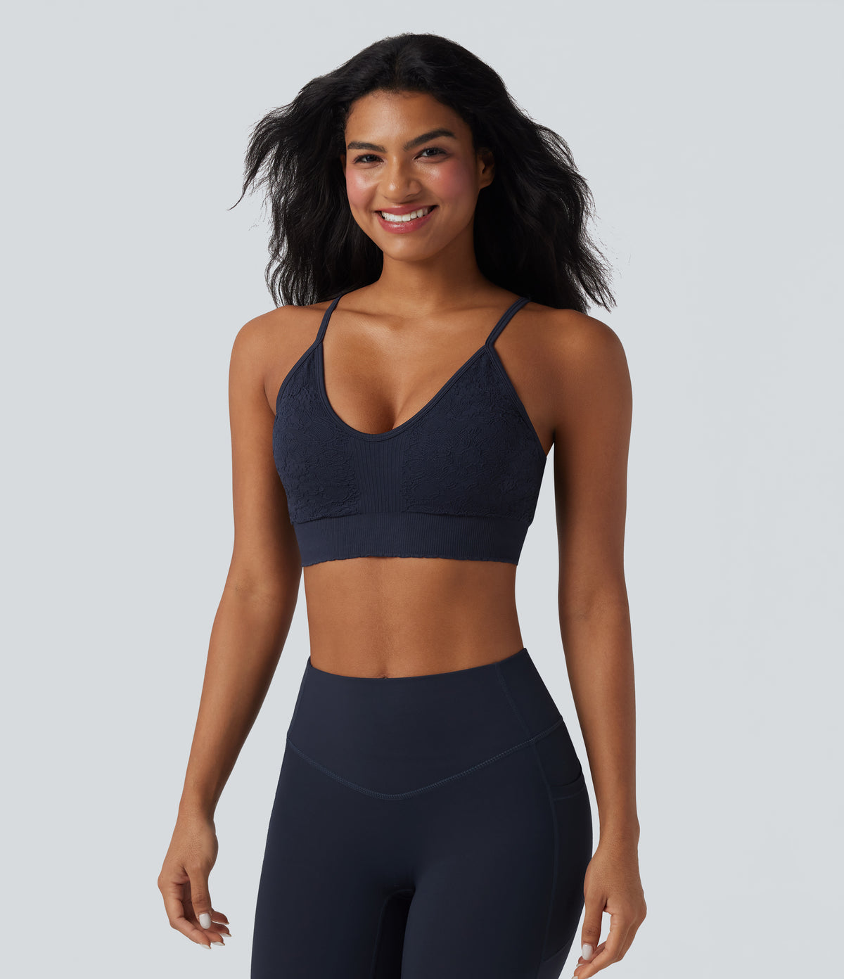 OneForm Seamless Flow Low Support Yoga Sports Bra — Denim Blue — view 4