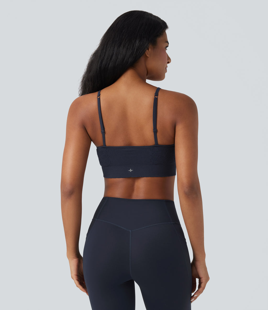 OneForm Seamless Flow Low Support Yoga Sports Bra — Denim Blue — view 2