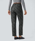 Leopard Print High Waisted Straight Leg Casual Jeans with Pockets — Gray Leopard Denim — view 2