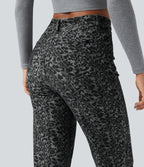 Leopard Print High Waisted Straight Leg Casual Jeans with Pockets — Gray Leopard Denim — view 5